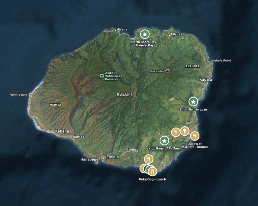 Trip activities pinned on a shared map