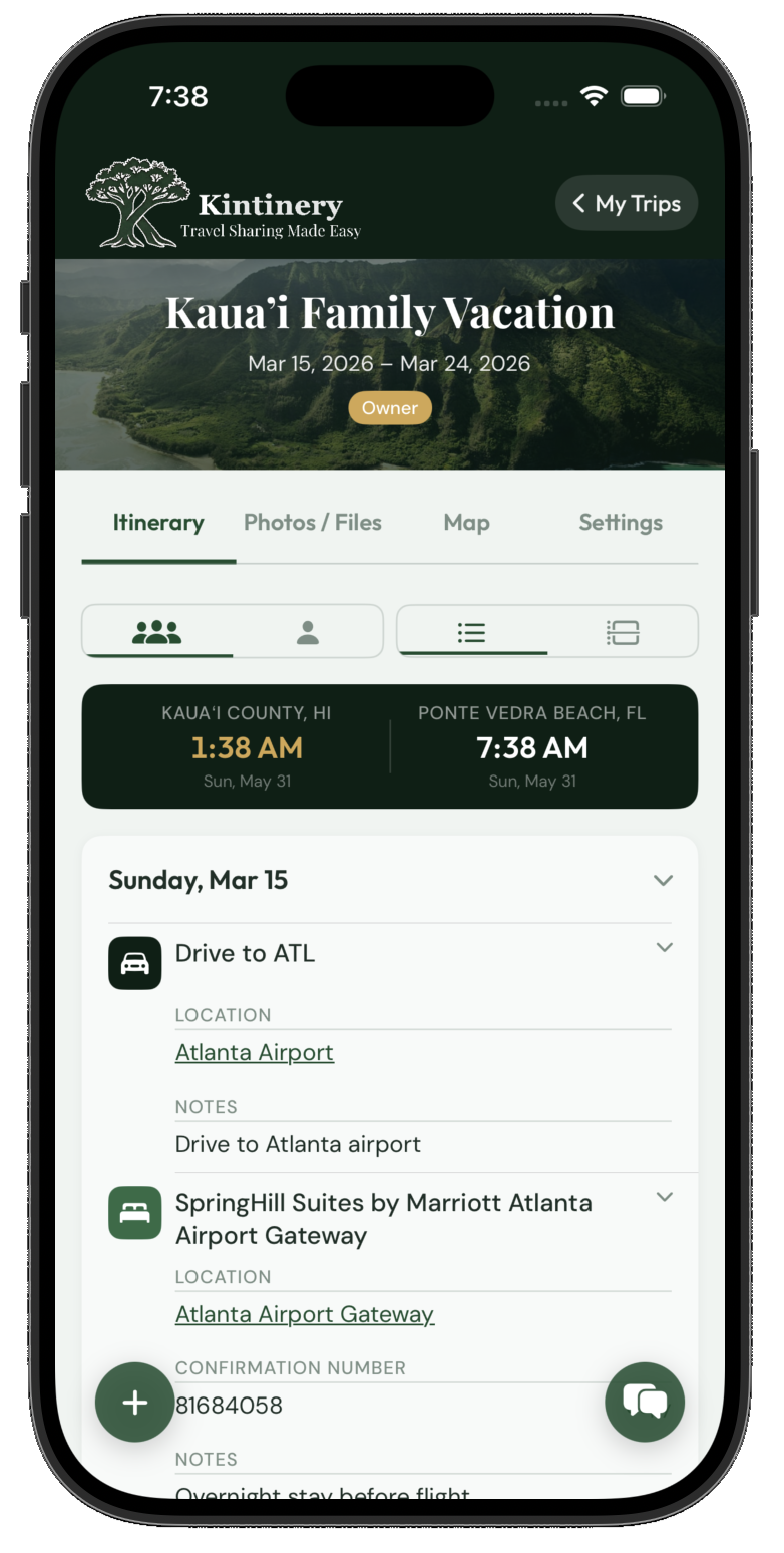 A Kintinery trip overview on iPhone