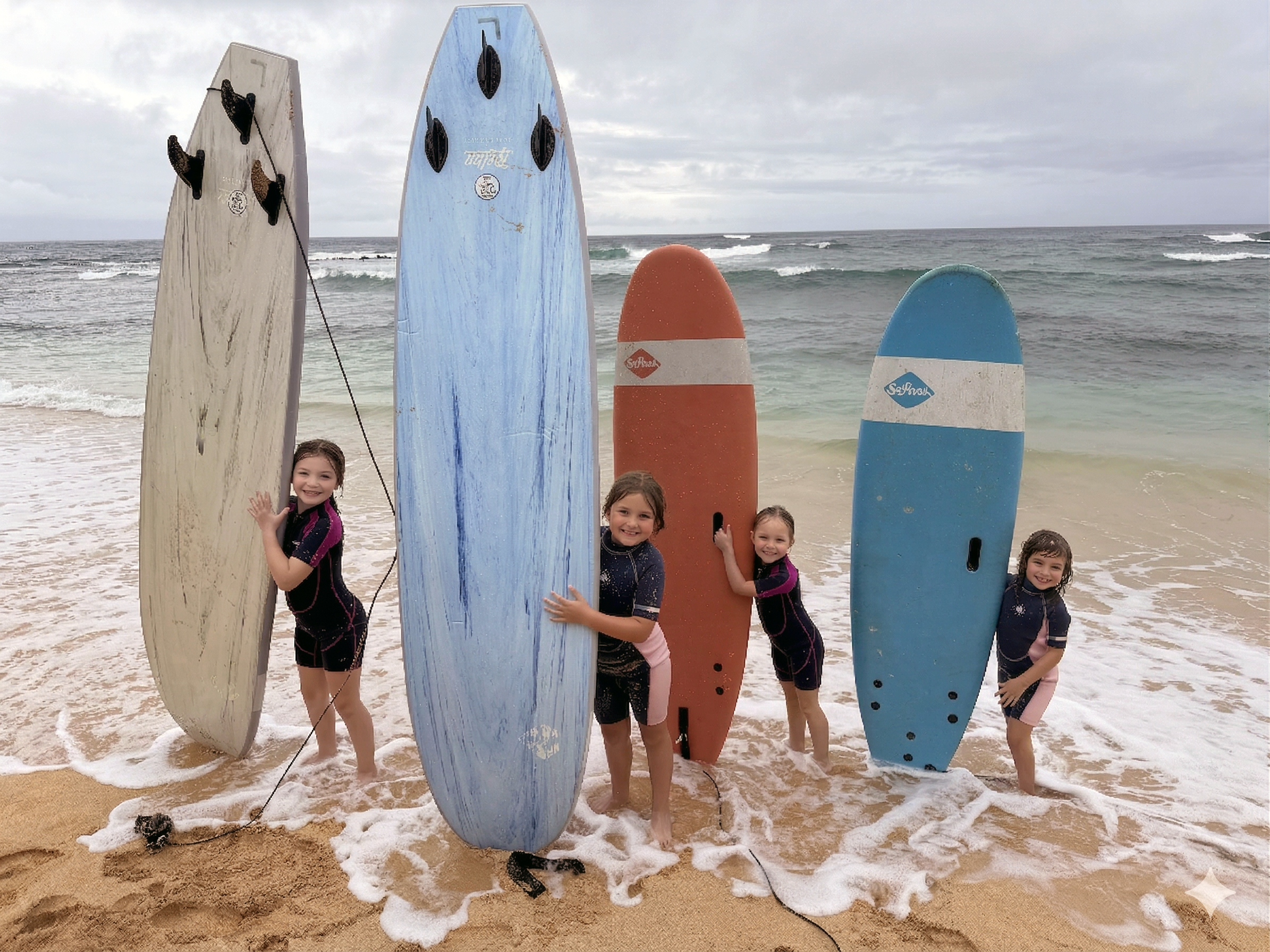 Kids surfing on the beach